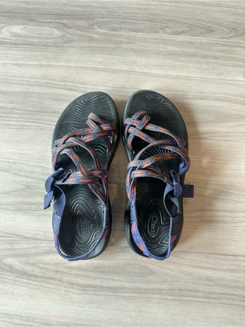 CHACO ZVOLV X2 Sandals Womens 6 Black Volcanic Blue Orange Strappy Adjustable